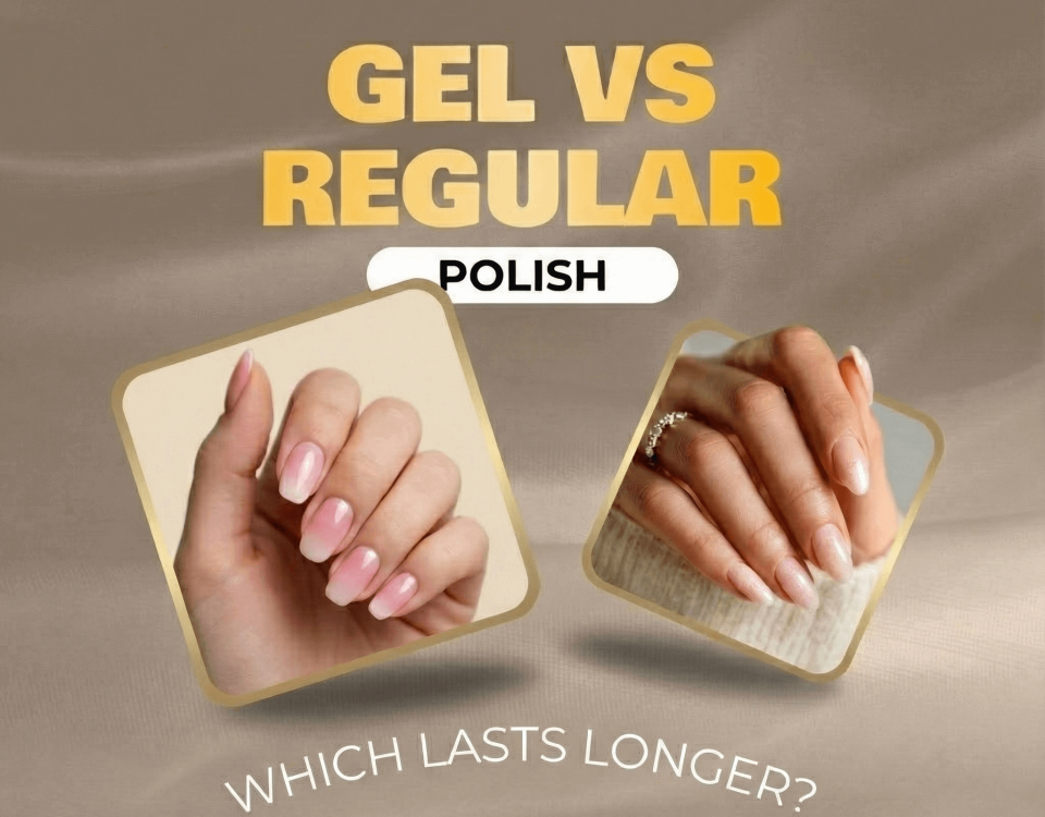 Two hands with different types of polish, asking which lasts longer.